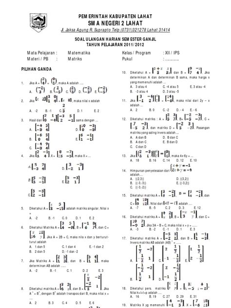 Detail Contoh Soal Matriks Dan Jawabannya Kelas 10 Nomer 45