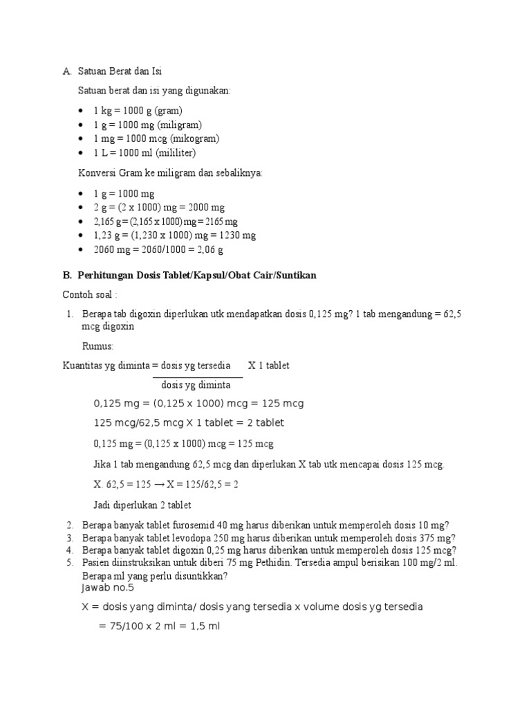 Detail Contoh Soal Menghitung Dosis Obat Nomer 11
