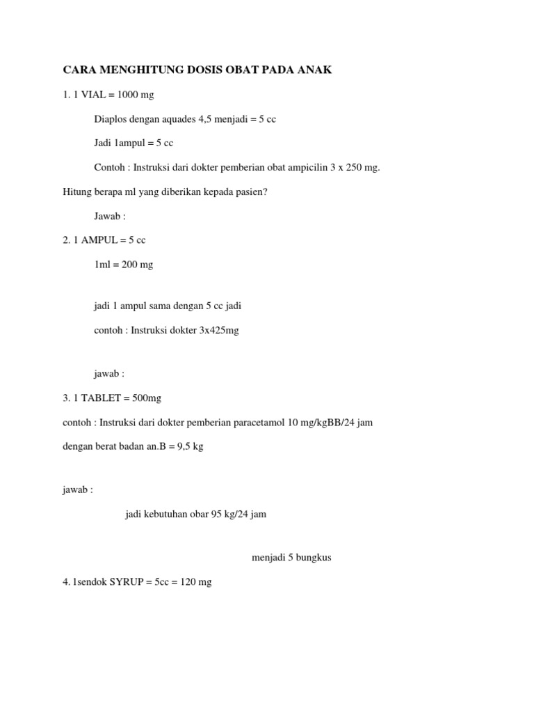 Detail Contoh Soal Menghitung Dosis Obat Nomer 9