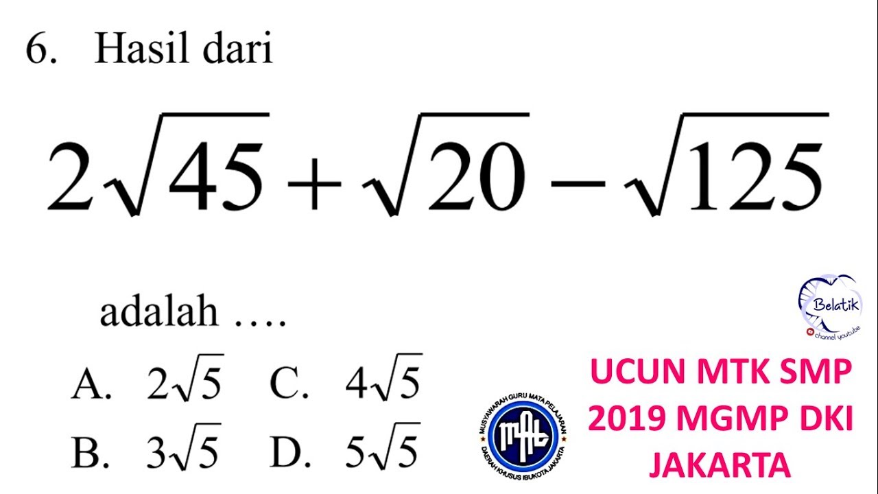 Detail Contoh Soal Menyederhanakan Bentuk Akar Nomer 22