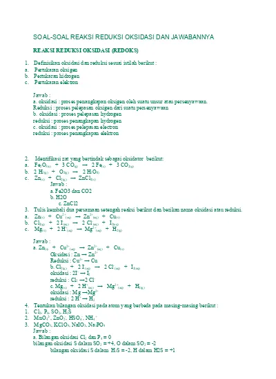 Detail Contoh Soal Oksidasi Dan Reduksi Beserta Jawabannya Nomer 27