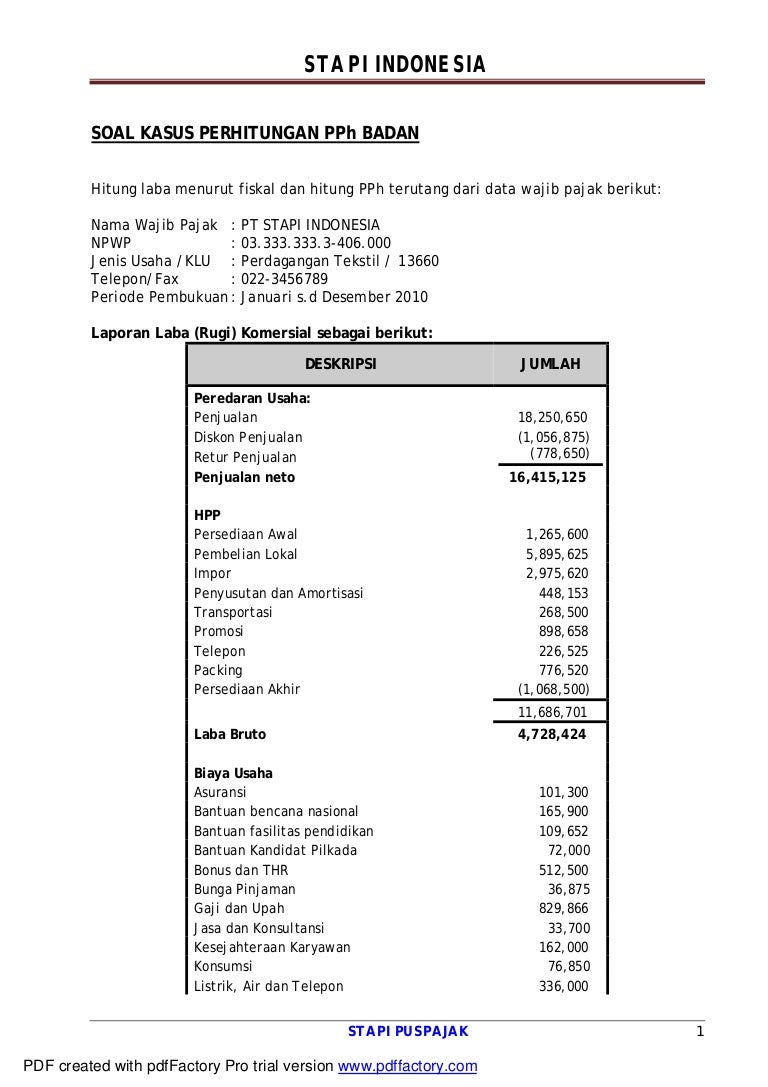 Detail Contoh Soal Perhitungan Pph 21 Nomer 25