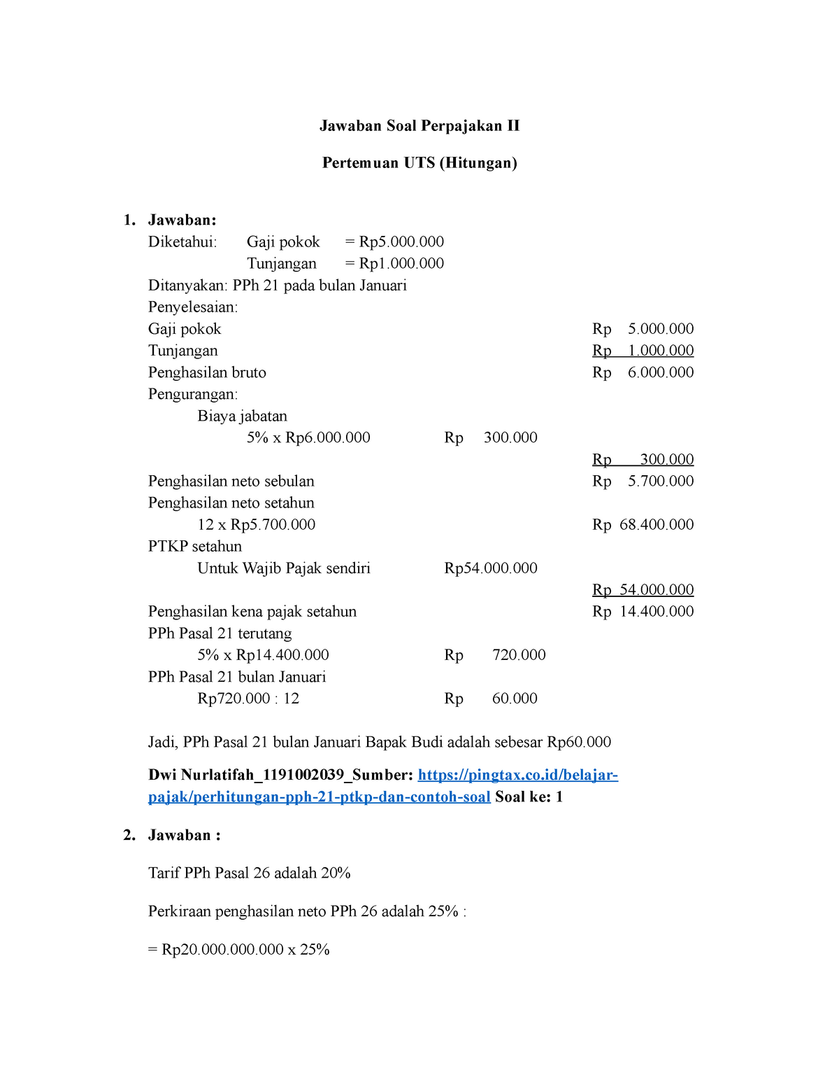 Detail Contoh Soal Perhitungan Pph 21 Nomer 34