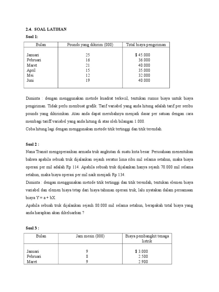 Detail Contoh Soal Perilaku Biaya Nomer 5