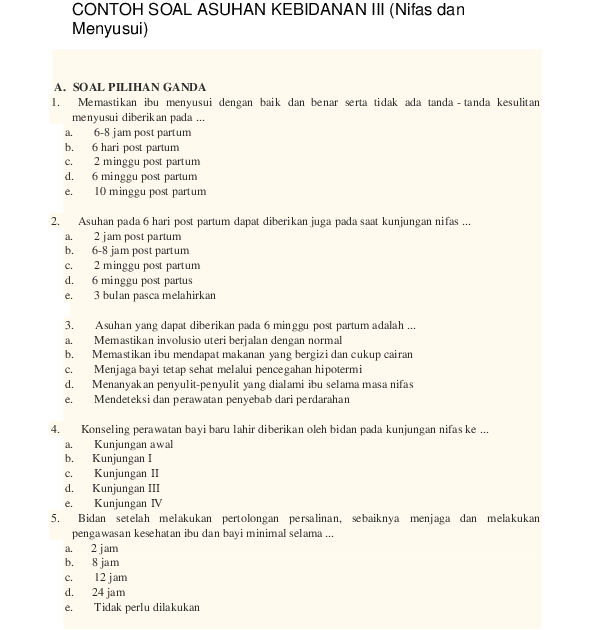 Detail Contoh Soal Persalinan Beserta Jawabannya Nomer 45