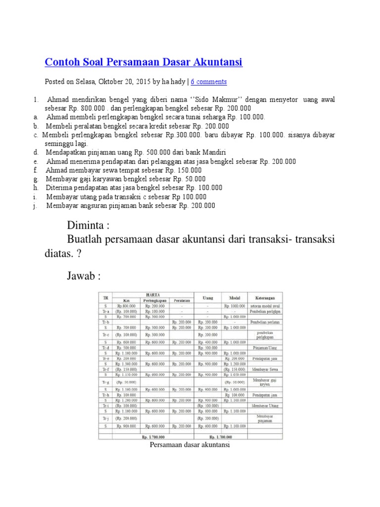 Detail Contoh Soal Persamaan Dasar Akuntansi Dan Jawaban Nomer 40