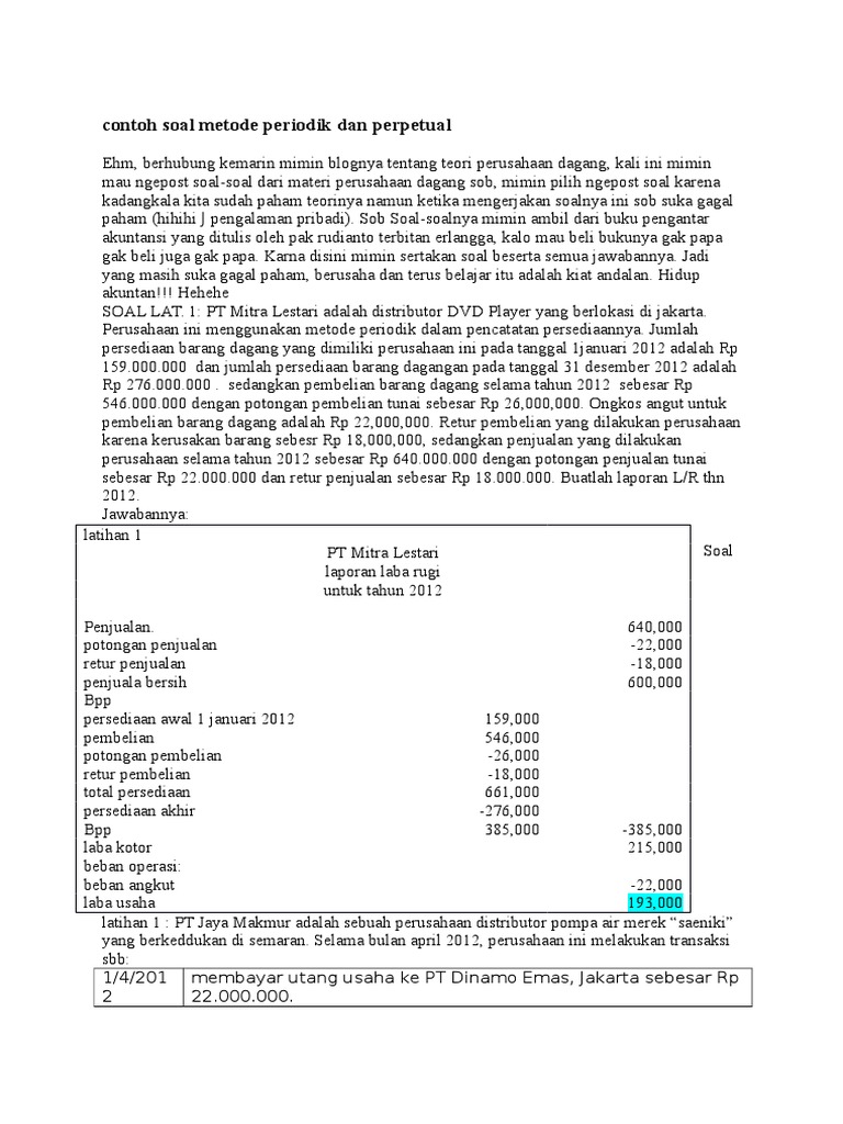 Detail Contoh Soal Persediaan Metode Periodik Nomer 46