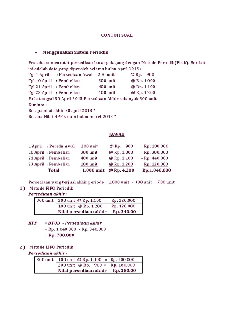 Detail Contoh Soal Persediaan Metode Periodik Nomer 4