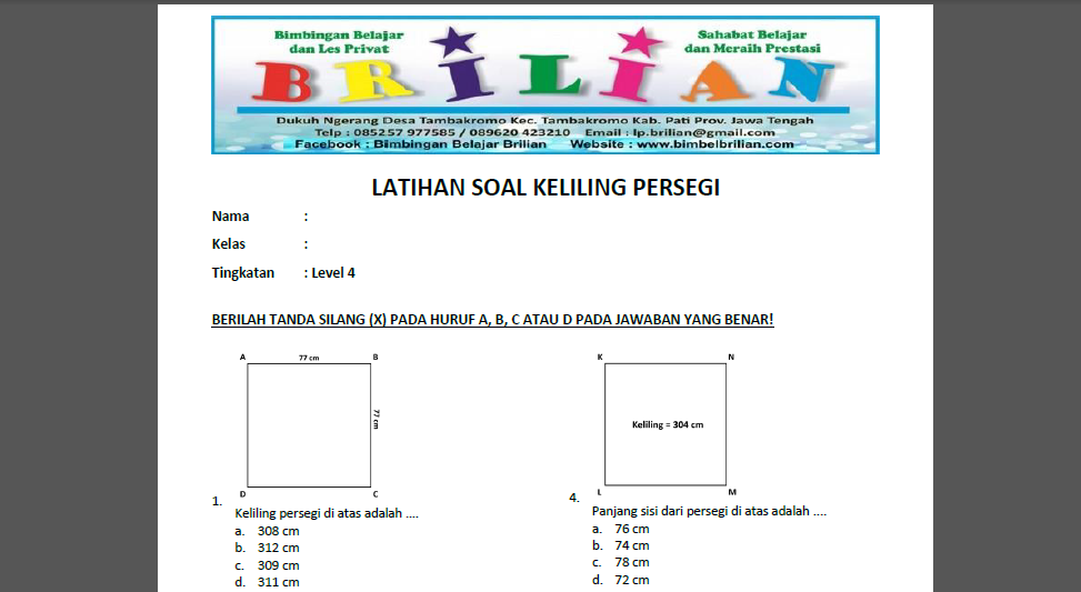 Detail Contoh Soal Persegi Panjang Kelas 4 Sd Nomer 11