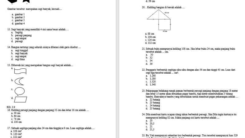 Detail Contoh Soal Persegi Panjang Kelas 4 Sd Nomer 49