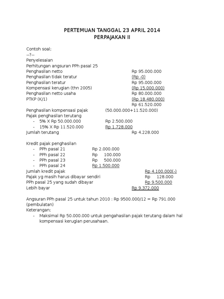 Detail Contoh Soal Pph 21 Beserta Jawabannya Nomer 25