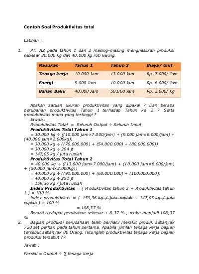 Detail Contoh Soal Produktivitas Dan Jawabannya Nomer 3