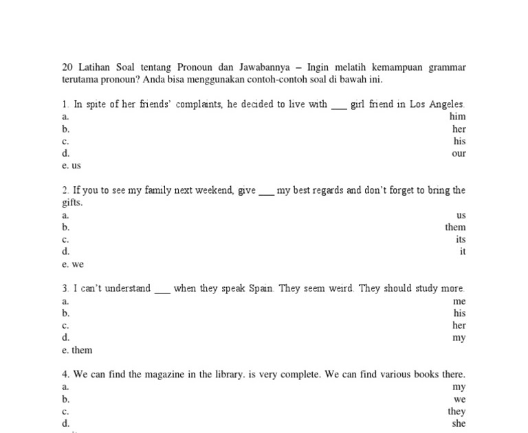 Detail Contoh Soal Pronoun Essay Dan Jawabannya Nomer 29