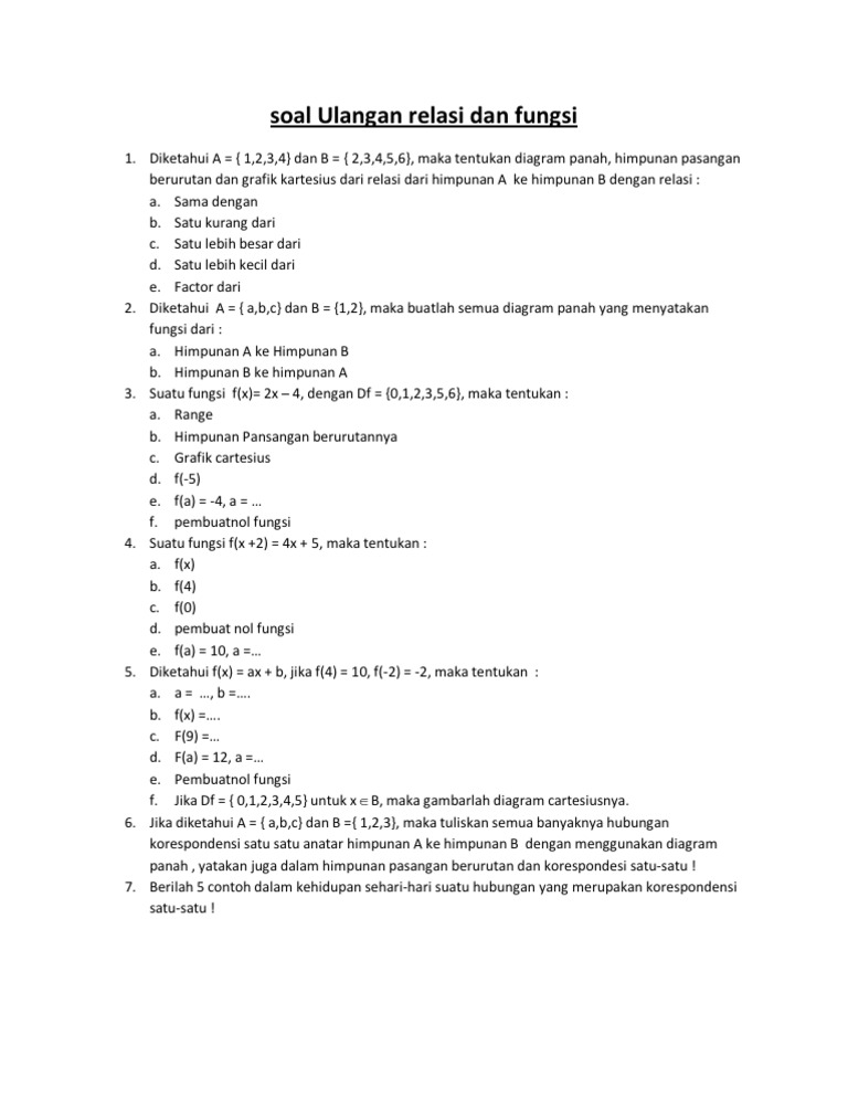 Detail Contoh Soal Relasi Dan Fungsi Kelas 8 Nomer 46