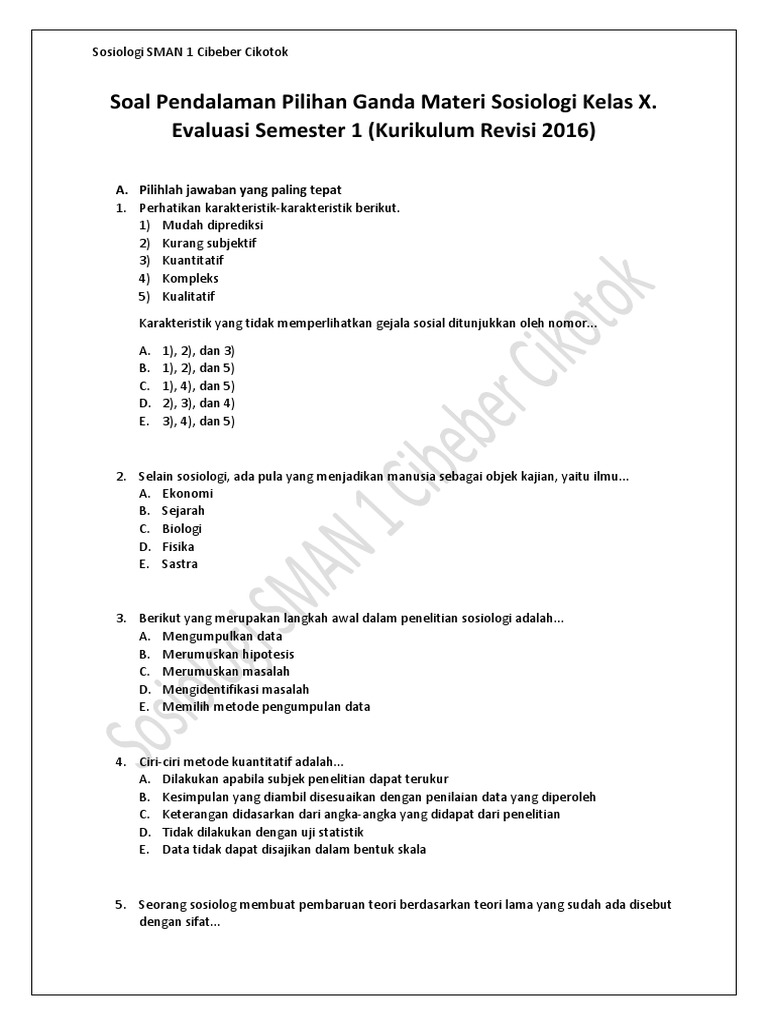 Detail Contoh Soal Sosiologi Dan Jawabannya Nomer 24