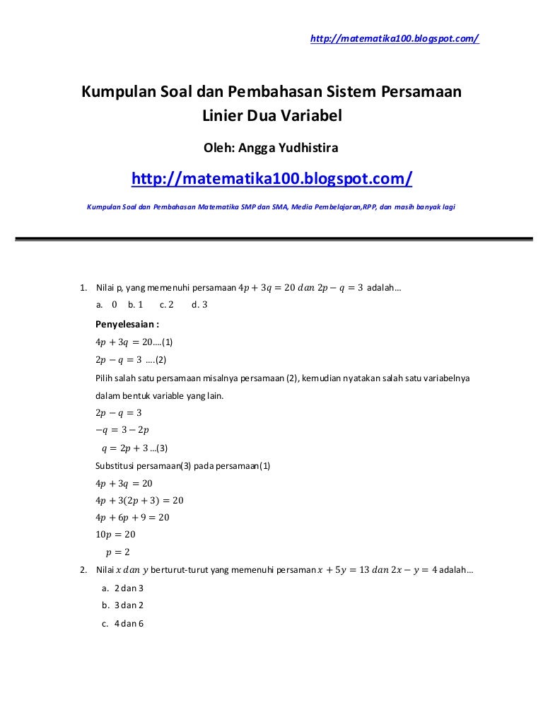 Detail Contoh Soal Substitusi Nomer 51