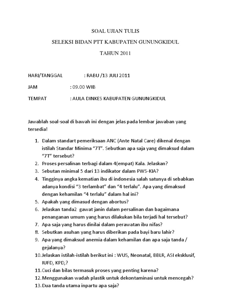 Detail Contoh Soal Tes Tulis Masuk Rumah Sakit Untuk Bidan Nomer 7