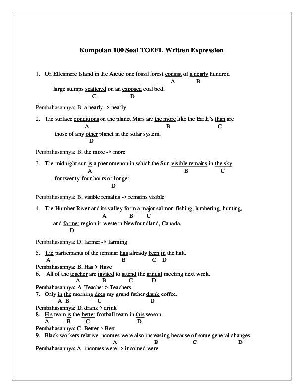 Detail Contoh Soal Toefl Structure And Written Expression Dan Pembahasannya Nomer 5