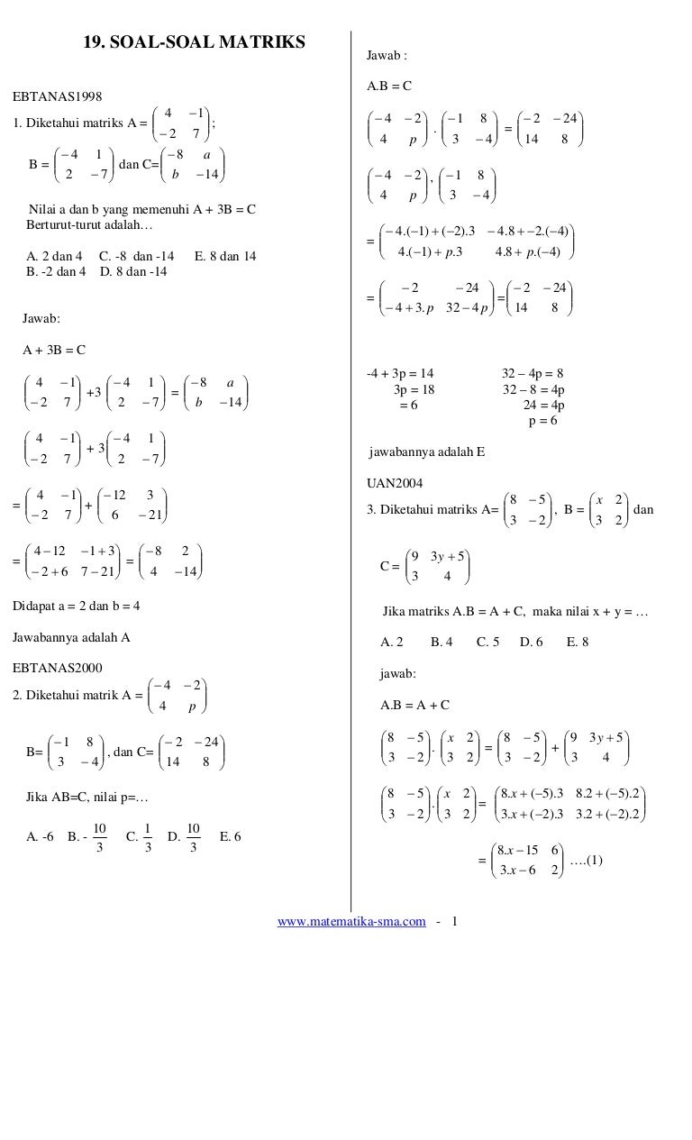 Detail Contoh Soal Transpose Matriks Dan Jawabannya Nomer 36