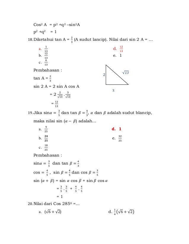 Detail Contoh Soal Trigonometri Beserta Jawabannya Nomer 30