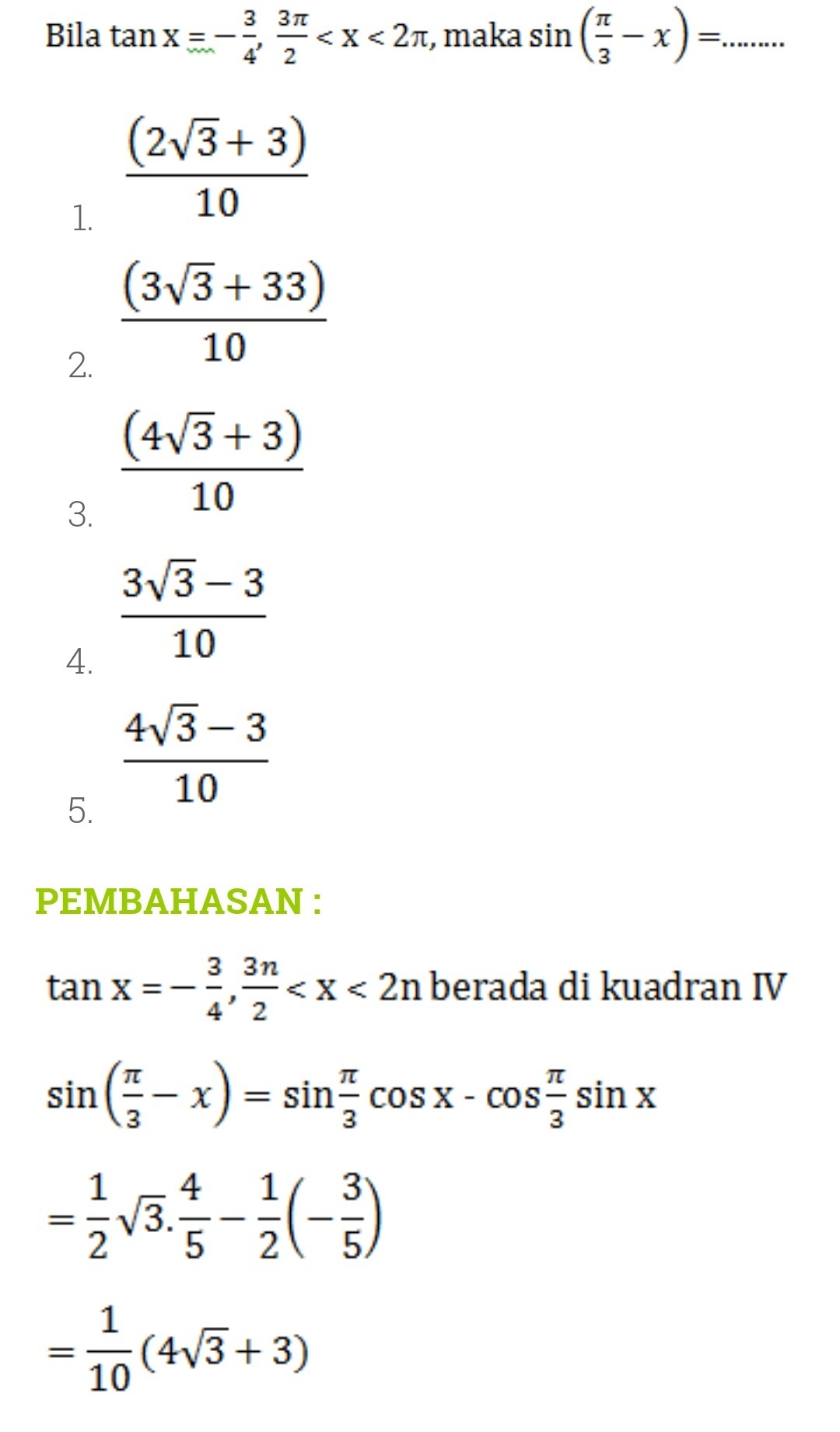 Detail Contoh Soal Trigonometri Kelas 10 Dan Pembahasannya Nomer 18