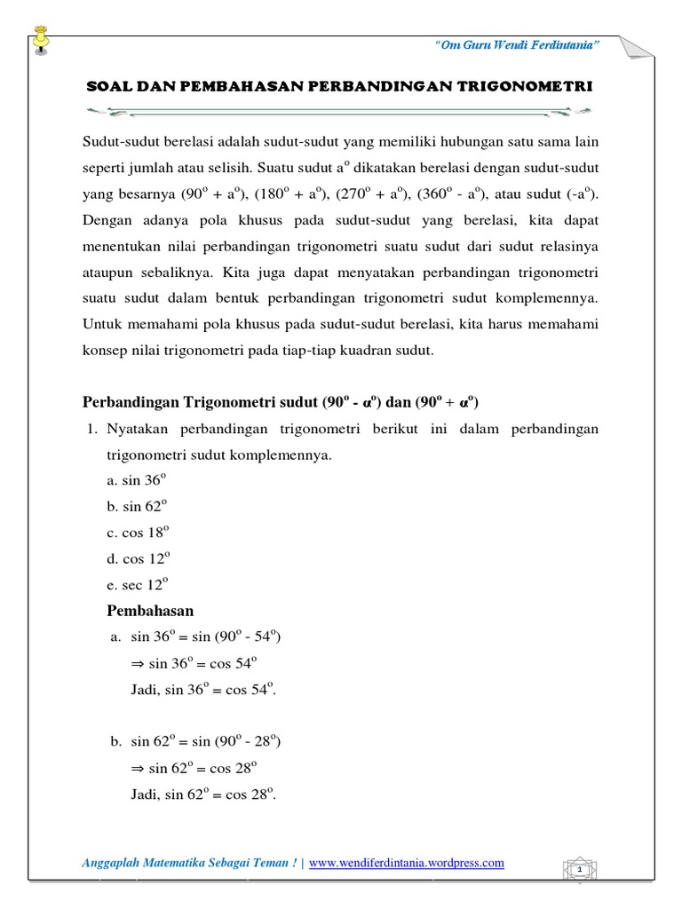 Detail Contoh Soal Trigonometri Kelas 10 Dan Pembahasannya Nomer 37