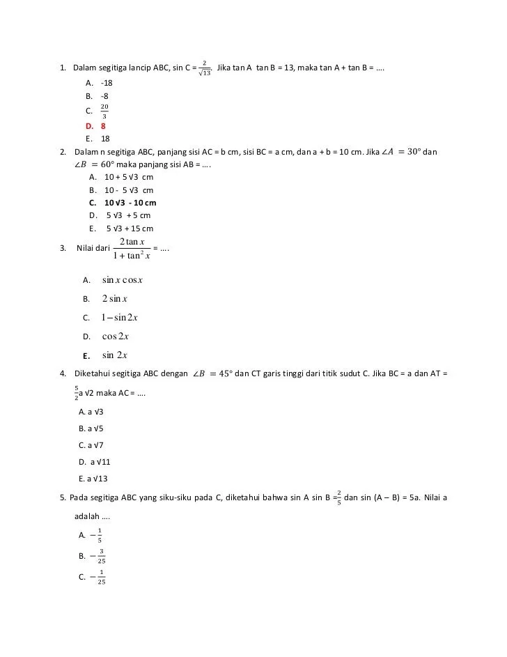 Detail Contoh Soal Trigonometri Kelas 10 Dan Pembahasannya Nomer 39