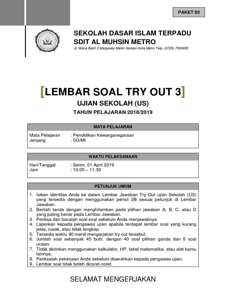 Detail Contoh Soal Try Out Bahasa Indonesia Kelas 6 2019 Nomer 20