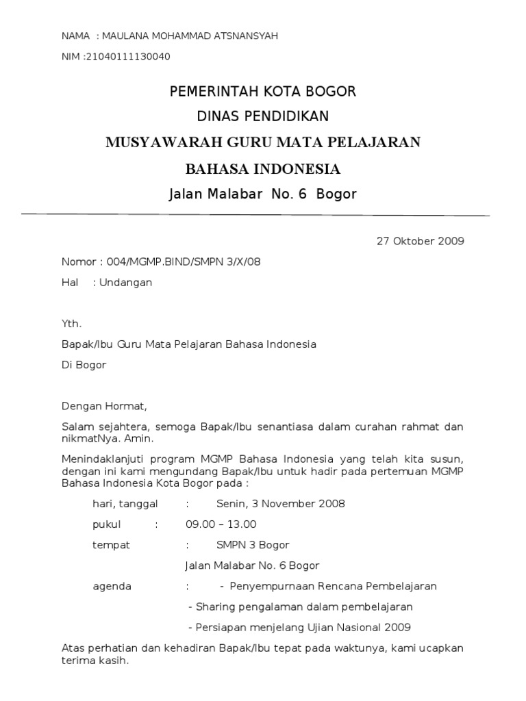 Detail Contoh Surat Formal Bahasa Indonesia Nomer 3