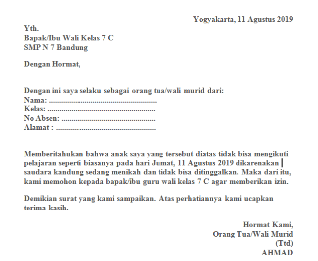 Detail Contoh Surat Izin Tidak Masuk Sekolah Karena Ada Acara Keluarga Nomer 2