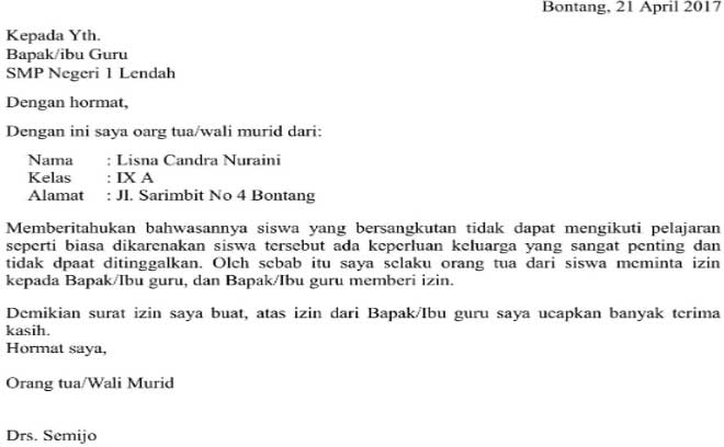 Detail Contoh Surat Izin Tidak Masuk Sekolah Karena Ada Acara Keluarga Nomer 42