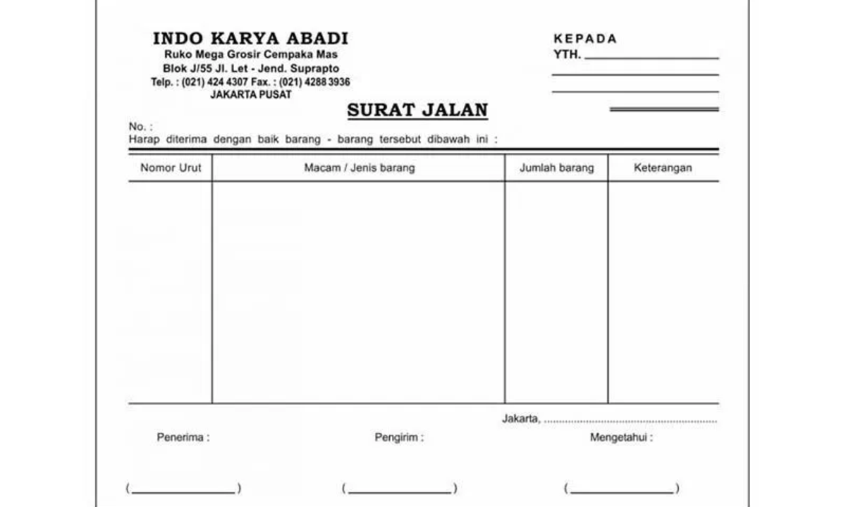 Contoh Surat Jalan Untuk Pengiriman Barang - KibrisPDR