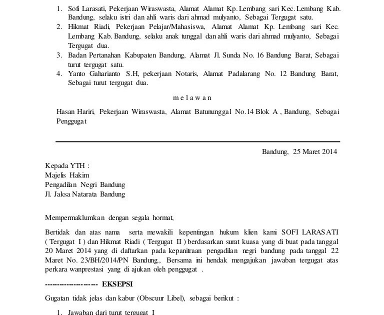 Detail Contoh Surat Kesimpulan Gugatan Cerai Penggugat Nomer 31