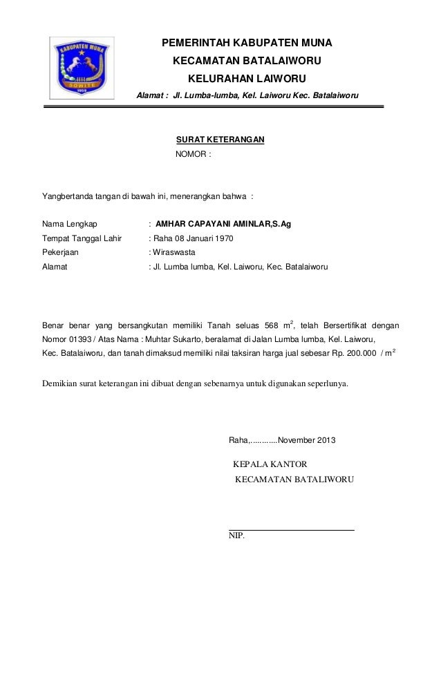 Contoh Surat Keterangan Harga Tanah - 51+ Koleksi Gambar