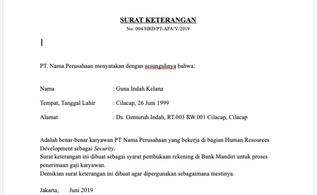 Detail Contoh Surat Keterangan Kerja Excel Nomer 22