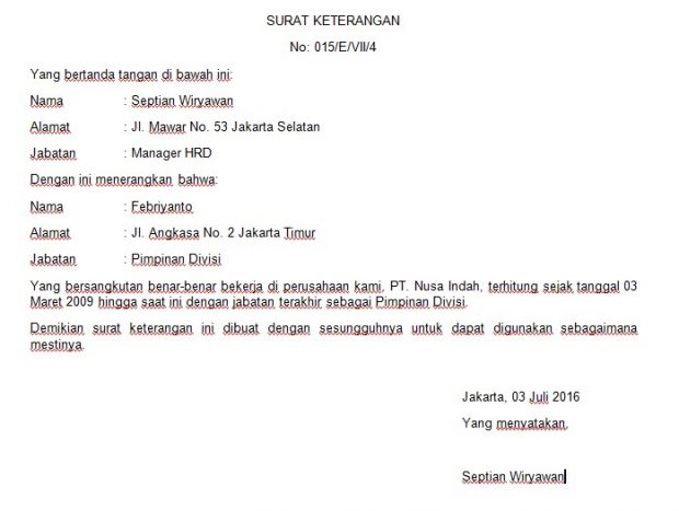 Detail Contoh Surat Keterangan Kerja Excel Nomer 45