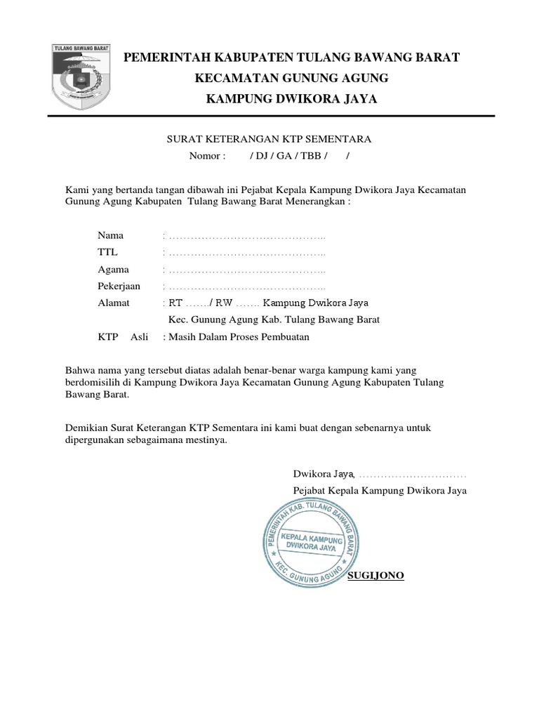 Detail Contoh Surat Keterangan Ktp Sementara Nomer 8