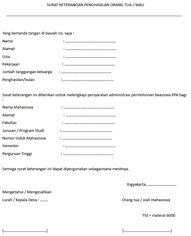 Detail Contoh Surat Keterangan Penghasilan Orang Tua Untuk Daftar Kuliah Nomer 19