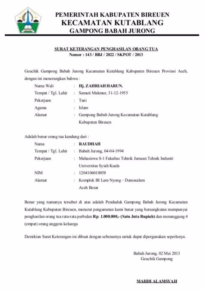 Detail Contoh Surat Keterangan Penghasilan Orang Tua Untuk Daftar Kuliah Nomer 26