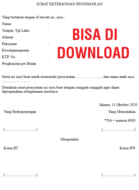 Detail Contoh Surat Keterangan Penghasilan Orang Tua Untuk Daftar Kuliah Nomer 30