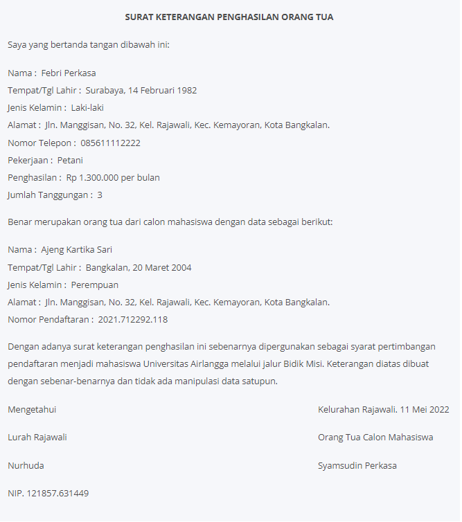 Detail Contoh Surat Keterangan Penghasilan Orang Tua Untuk Daftar Kuliah Nomer 32