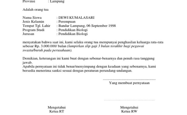 Detail Contoh Surat Keterangan Penghasilan Orang Tua Untuk Daftar Kuliah Nomer 38