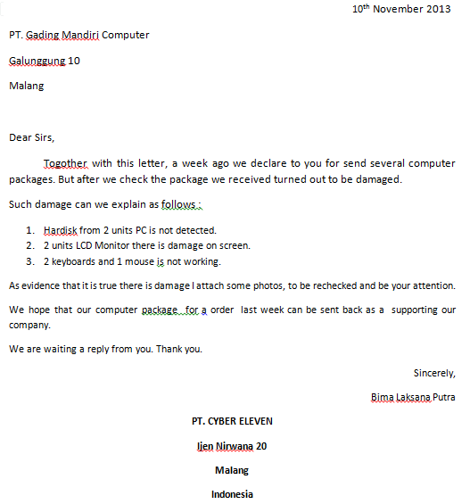 Detail Contoh Surat Komplain Dalam Bahasa Inggris Nomer 4