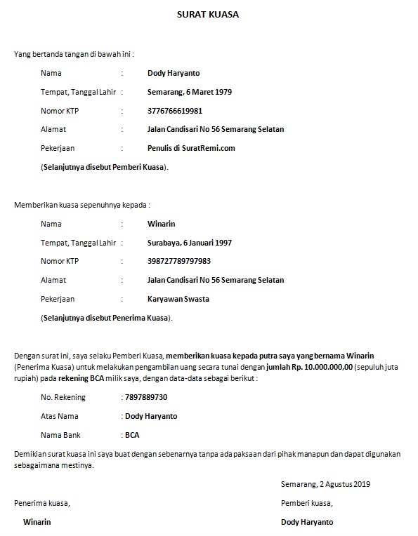 Detail Contoh Surat Kuasa Untuk Ke Bank Nomer 28