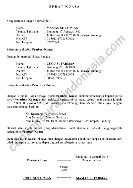 Detail Contoh Surat Kuasa Untuk Ke Bank Nomer 7