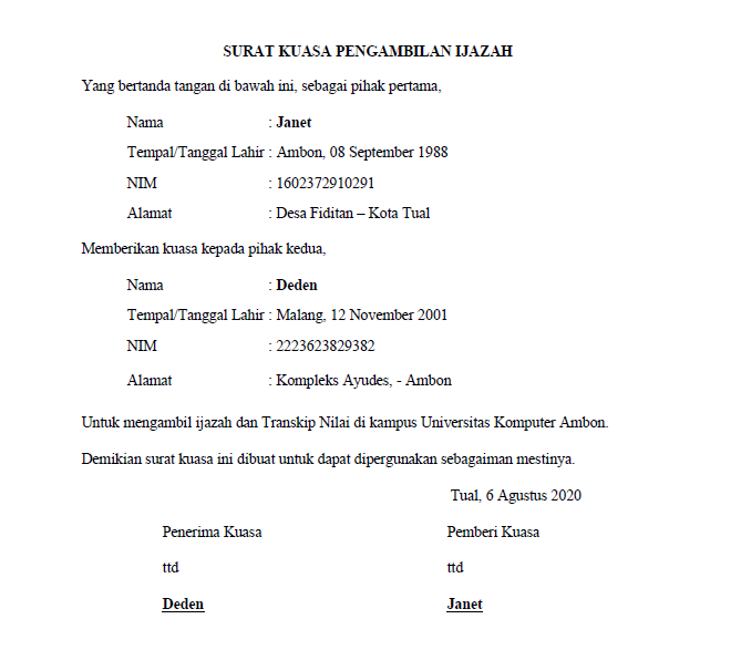 Detail Contoh Surat Kuasa Untuk Mengambil Ijazah Nomer 19