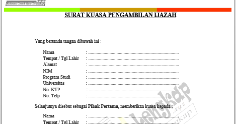 Detail Contoh Surat Kuasa Untuk Mengambil Ijazah Nomer 27