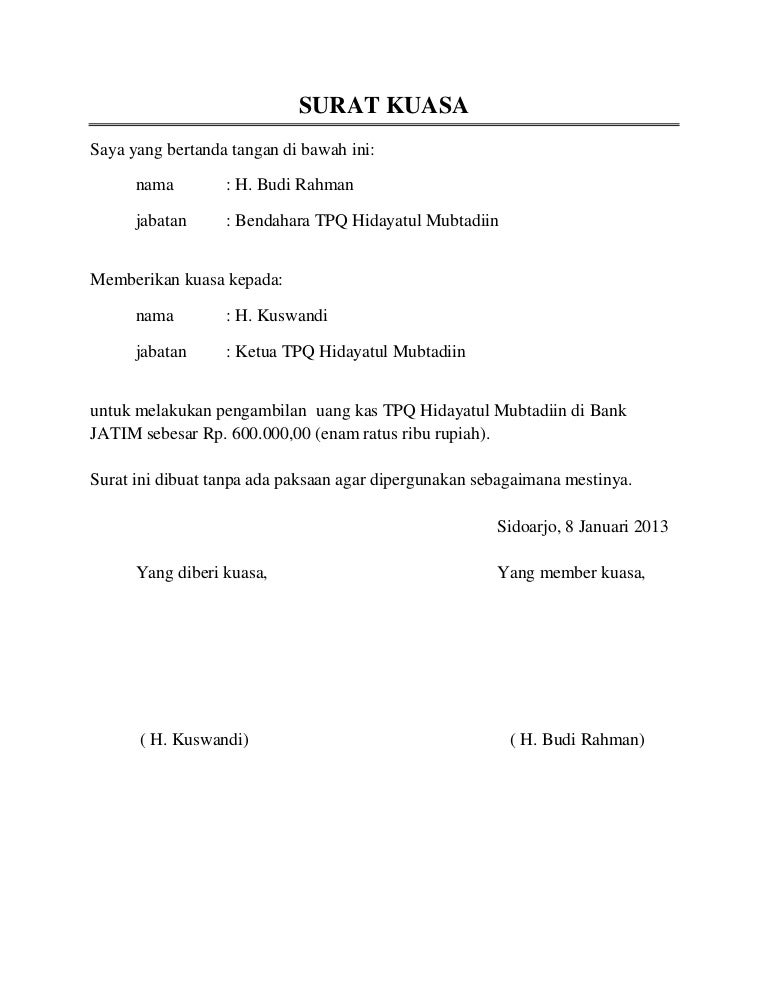 Detail Contoh Surat Kuasa Untuk Pengambilan Uang Di Bank Nomer 14