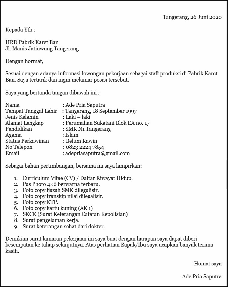 Detail Contoh Surat Lamaran Beserta Cv Nomer 8