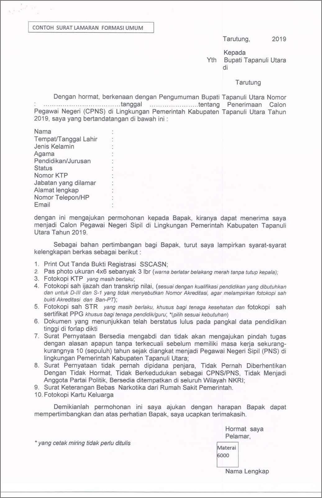 Contoh Surat Lamaran Cpns Tapanuli Utara - KibrisPDR